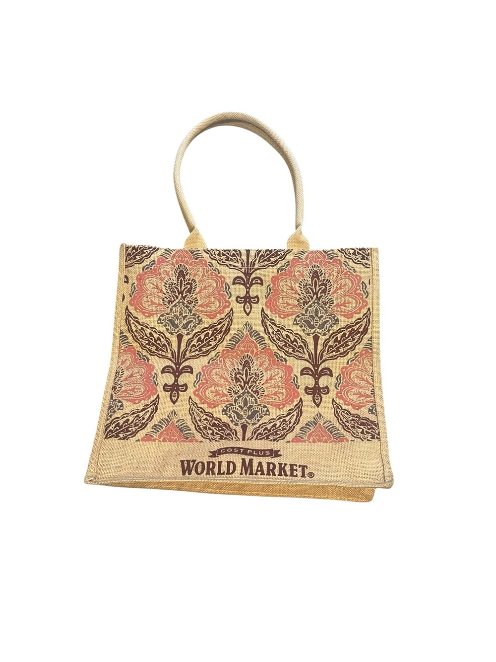 Cost Plus World Market Burlap Reusable Shopping Tote Damask Style Floral
